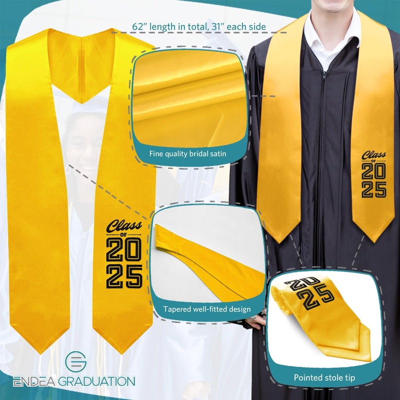Endea Graduation Stole Class of 2025 With Classic Tips - Unisex Adult - 62" Long - Graduation Sash - Image 2